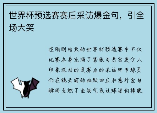 世界杯预选赛赛后采访爆金句，引全场大笑