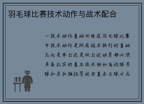 羽毛球比赛技术动作与战术配合